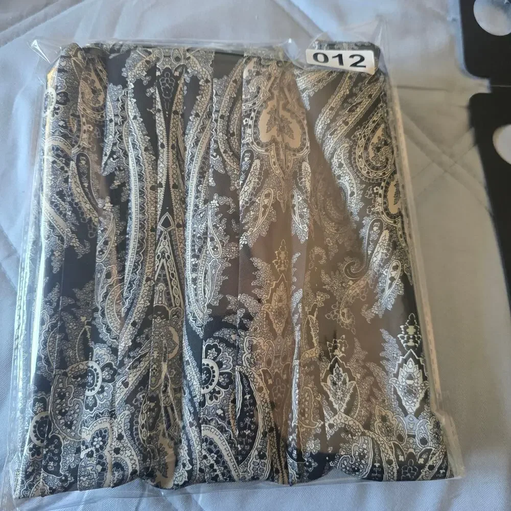 Women's 2P Silk Mini Skirt Black Paisley Print A-Line Pleated Office Waist 28